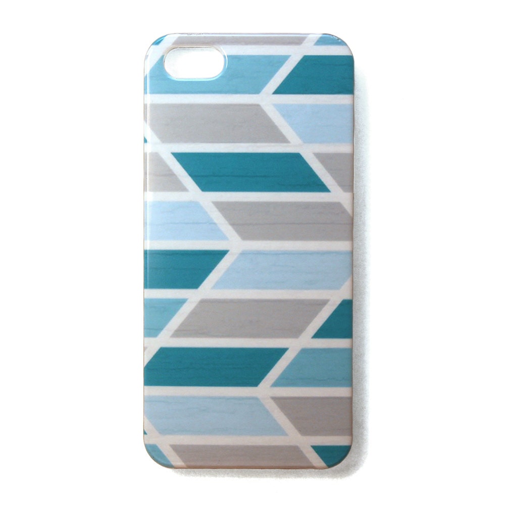 iPhone 5 Case - Block Coloured Chevron With Wood Texture