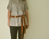 1970s Honey Brown Leather Suede Fringe Belt Brass Metal Rings
