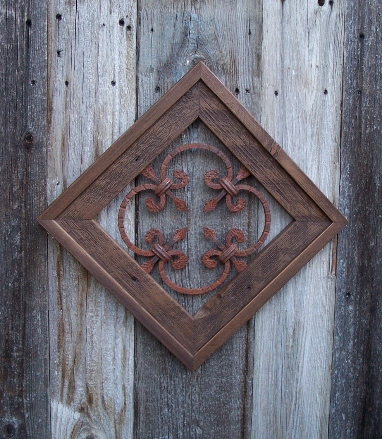 Rustic Framed Steel Rosette For Inside Decor or Outside, Steel Wall Decor