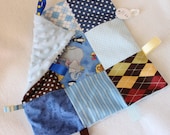 Patchwork Blue, Brown, Yellow Jungle, Argyle, Taggie, Taggy, Lovey, Sensory, Security, Stroller Blanket