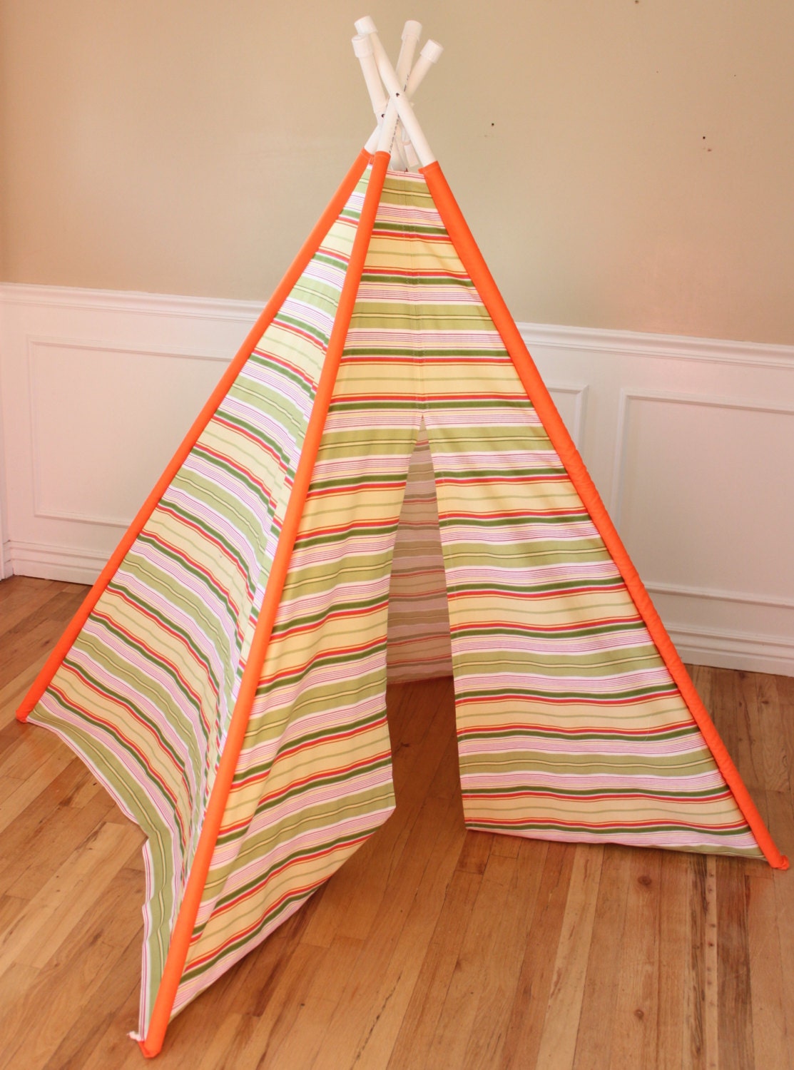 Orange, Yellow, Green, Pink, Striped, Play Teepee, Tee Pee, Tent (poles included) Ready to Ship