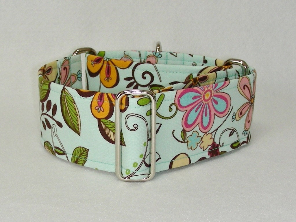 Flowers on Green, 2 Inch Martingale, Greyhound Collar
