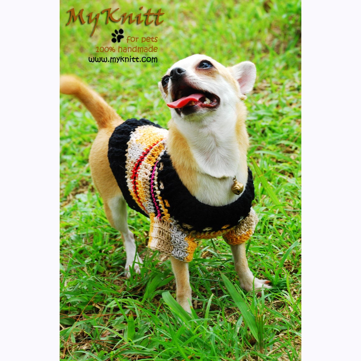 Small Dog Clothes Puppy Sweater Handmade crochet Striped Rustic Pet Clothing D826 - free shipping