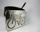 Bicycle Belt Buckle - Etched Stainless Steel - Handmade