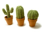 Set of Three Mini Cacti Cactus Crocheted Fake Plants in Clay Pots