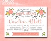 Floral Pink Yellow Orange Gray DIY Printable Bridal/Wedding Shower Invitation 5x7 format - custom text