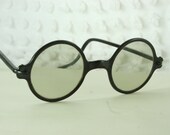 Vintage 30s Sunglasses 1930's Round Sunglasses Black Celluloid Circle Frame Gray Glass Lens Original Non Rx No Prescription Willson