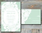 Lace Wedding Invitation Suite with RSVP Cards - Mint Green - Custom Digital Files - DIY Wedding
