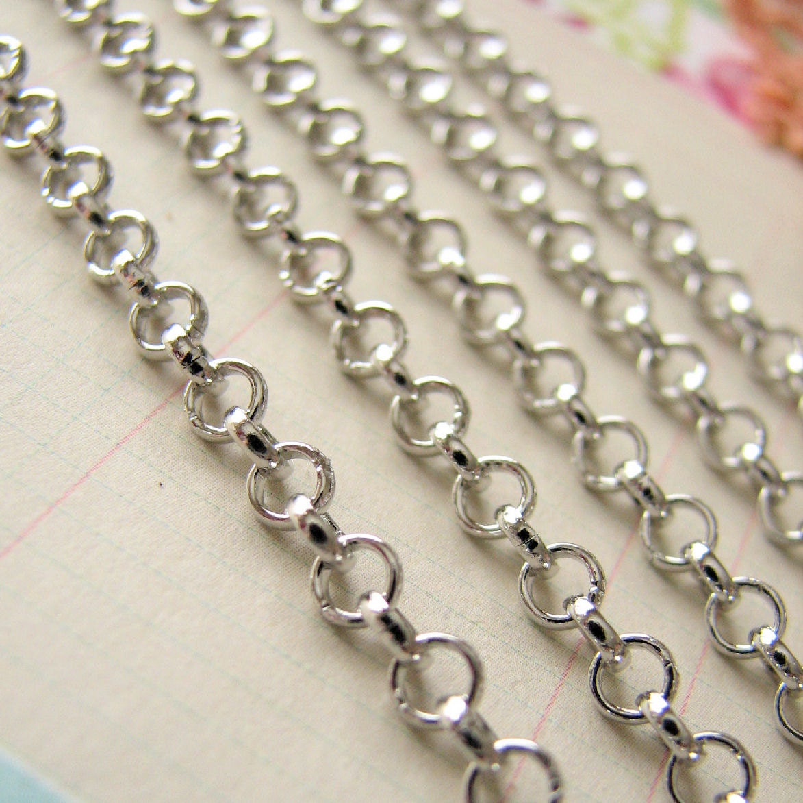 Silver Rolo Chain / Platina Plated Cross Chain - 4mm ... SOLD PER 10 FEET ... Lead & Nickel Free ChS078P.10