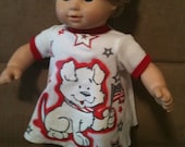 15 inch doll (modeled by Bitty Baby doll) knit Patriotric dress/top and red stretch tights