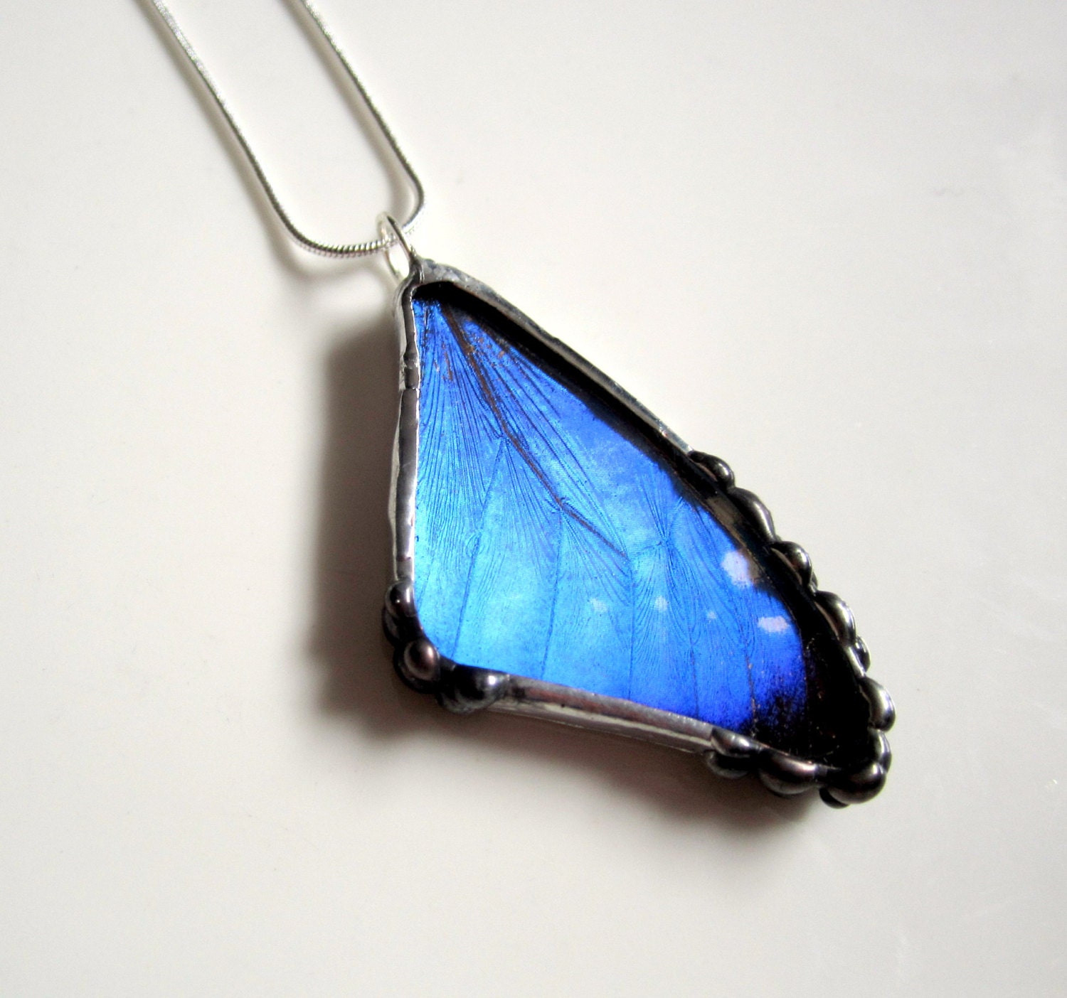 Real Butterfly Wing Necklace Blue Morpho Zephyritis
