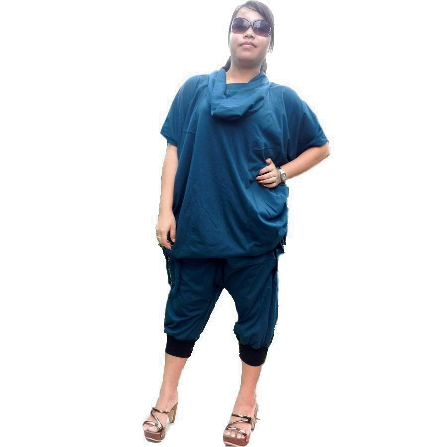 Ladies Generous Over Size, Tunic, Uniquely Styled Cowl Neck, In Aqua Marine Cotton Jersey.