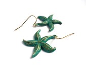 Earrings - starfish jewelry, gift for her - blue green, turquoise sea star, star fish - Spring and Summer, nautical beach ocean set