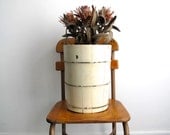 Vintage White Wood Basket - Rustic Storage Trash Can / Waste Paper Basket