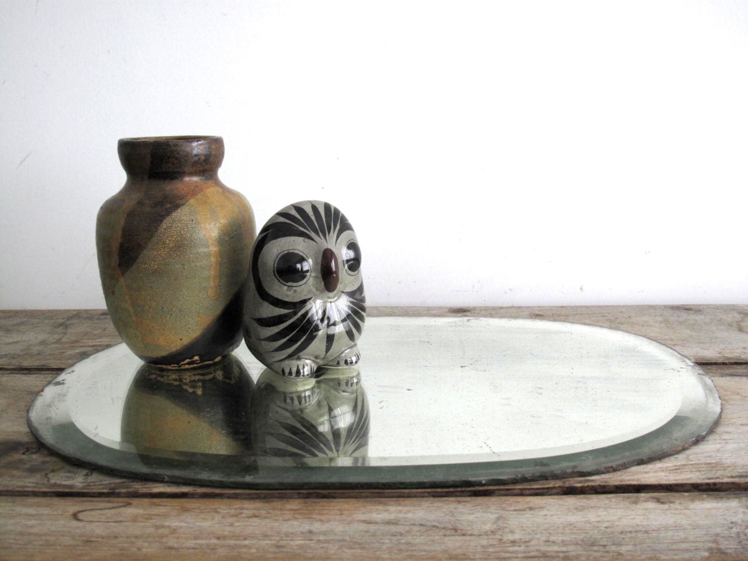 Antique Mirror Tray- Vintage Mirror Vanity Tray, Glass Display