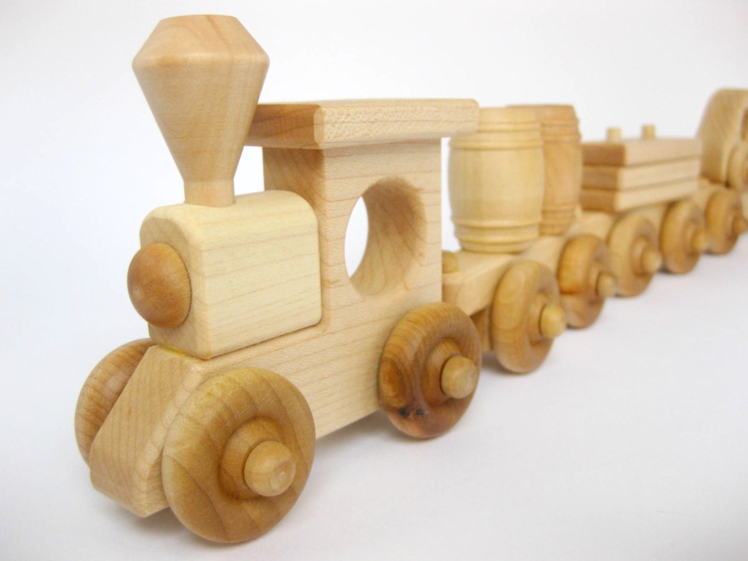 Wooden Toy Train Set 6 Cars of Your Choice Natural Maple