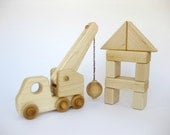 Organic Wood Toy Wrecking Ball Truck with Blocks Natural Maple