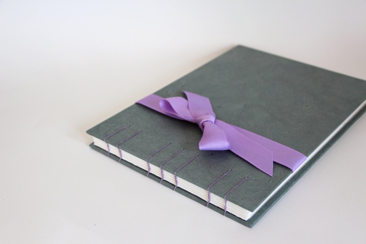 Gray Wedding Guest Book - Coptic Stitch Binding, Hand Bound Book, Gray and Lavender, Made to Order