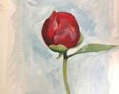 Enclosed Peony, original watercolor painting, still life, flower