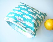 Large Zippered Wet Bag Pouch Makeup Bag - Aqua Blue Hippos