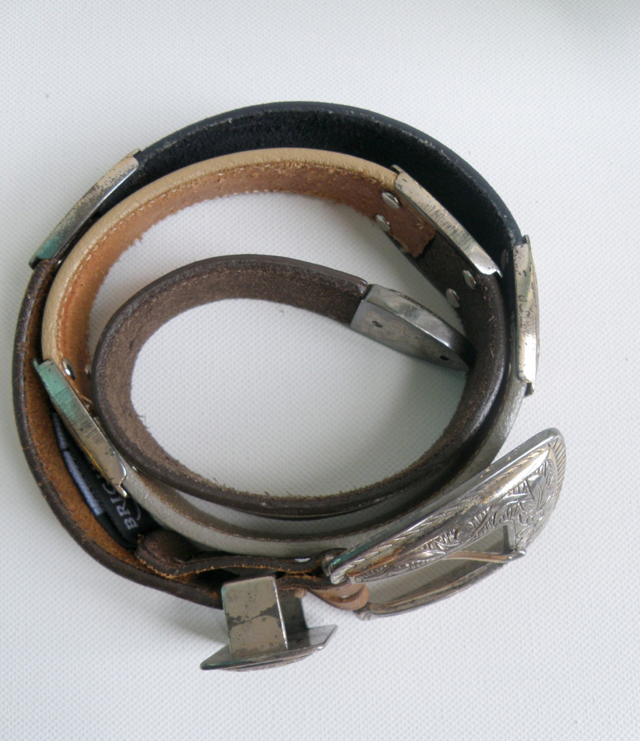 Vintage Neutral Colorblocked Leather Ladies' BRIGHTON Belt - Ships FREE in the USA
