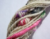 Handspun Yarn - Artyarn Extraordinaire, BFL, Polwarth, Merino, Falkland wool, baby Alpaca, Silk, Silk Ribbon, Glass Beads, Sparkle, 3-ply