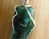 Freeform Gem Silica and Chrysocola Wire Wrapped in Sterling Silver Pendant P7
