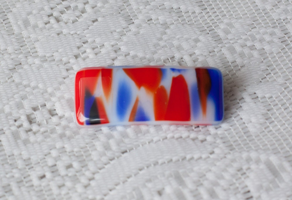 Red, White & Blue Fused Glass Barrette