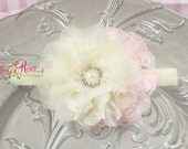 15% off..Ivory Pink Baby Headband.Baby Girl Headbands.Baby Bow Headbands.Shabby Chic Lace Flower Headband.BabyHeadband.Newborn.Toddler Girl