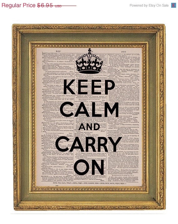Memorial Sale Vintage Book Print Keep Calm and Carry On - Vintage Dictionary  Book Page Art Print-  8x10