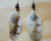 Keeper of the Nest- Natural Cruelty Free Owl Feather Earrings- Wood beads- Handmade