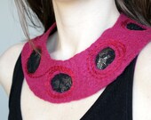 Purple felted necklace felted collar lace embroidery