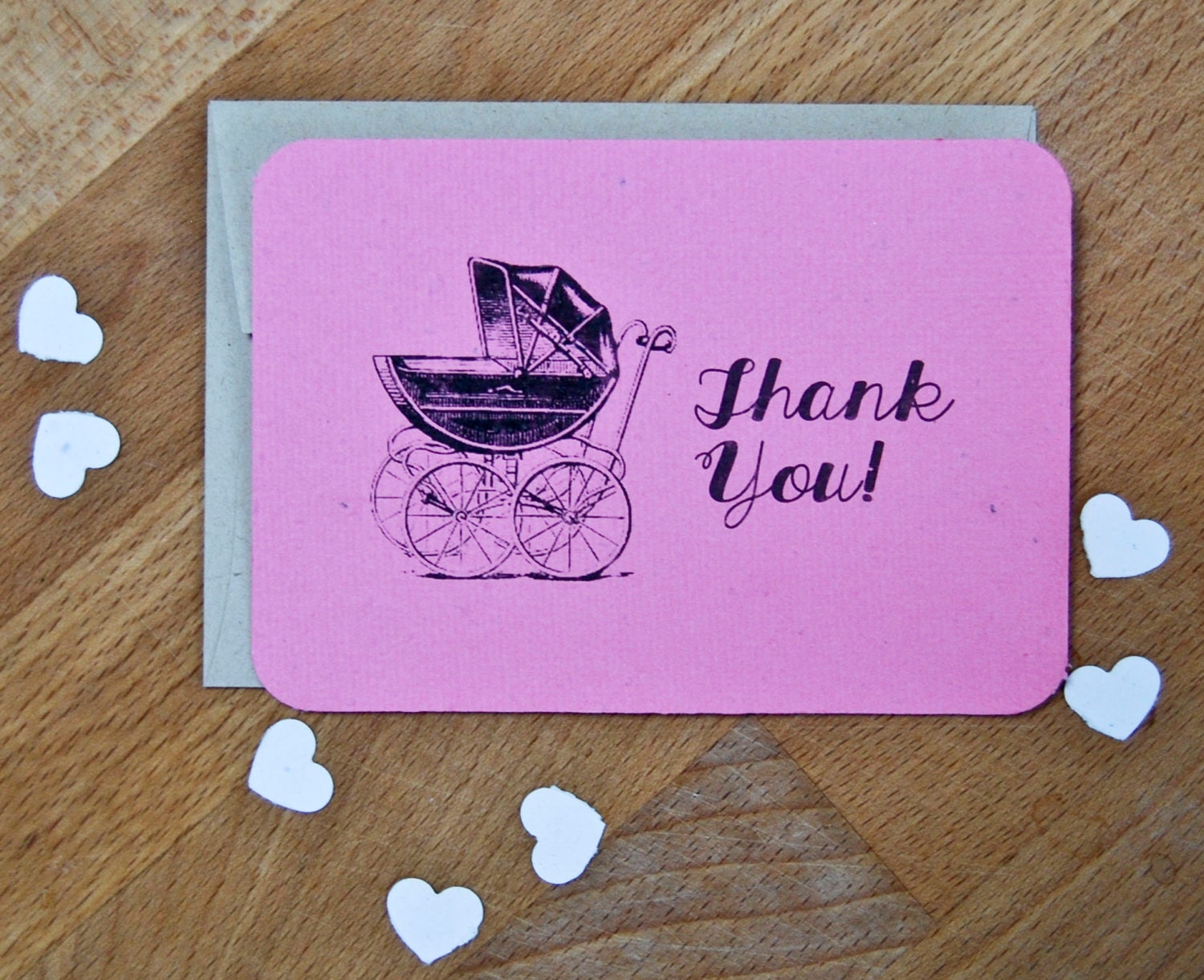 Plantable Seed Paper Baby Shower Thank You Cards, Vintage Pram - Set of 10