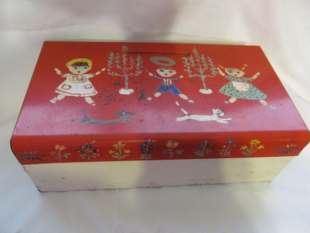 American Home Metal Enameled Storage Recipe Box 1950s