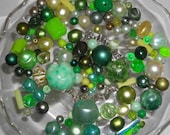 Vintage Lot Beads 2 oz  130 plus pieces  Green Broken Necklaces Jewelry