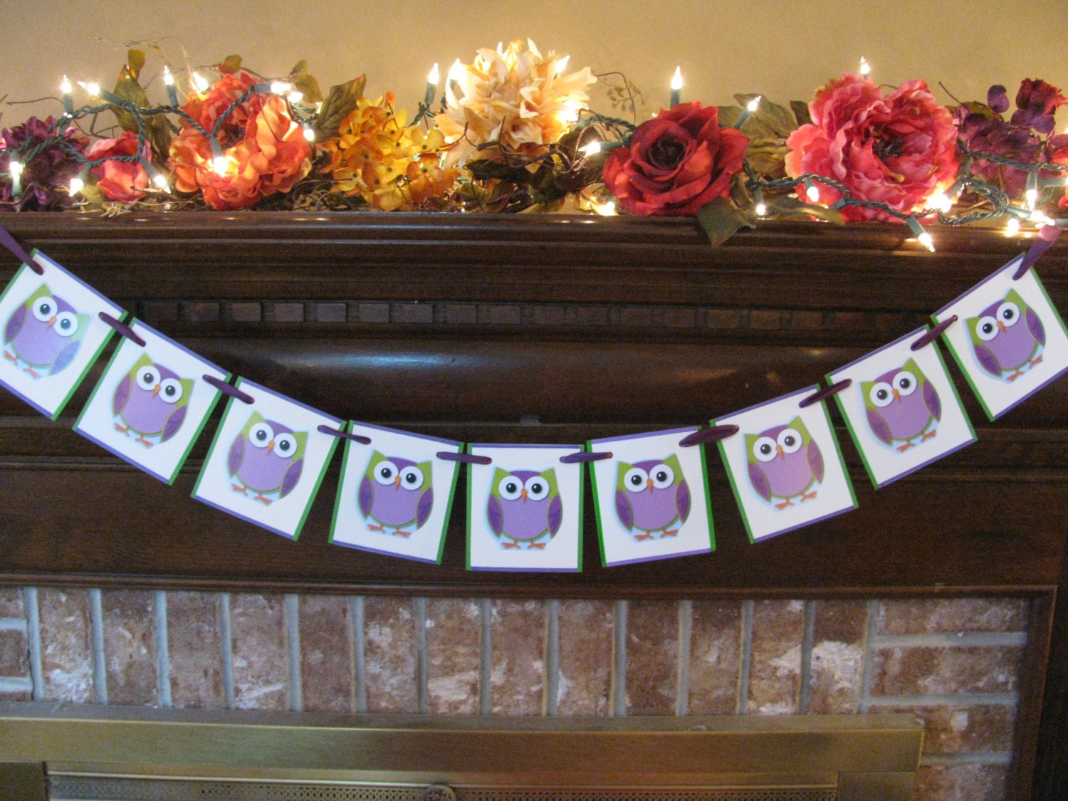 Owl Banner Green and Purple Die Cut Owl Garland Owl Birthday Party Theme Nursery Decoration Baby Shower