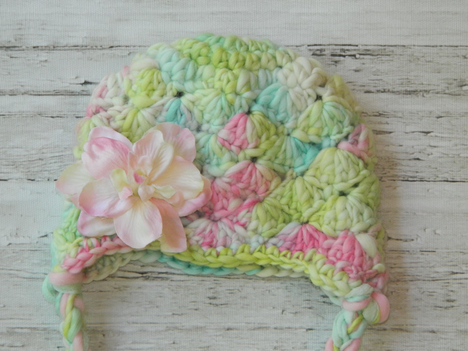 Newborn Summer Pastels Hat, Handspun Merino, Ready-to-Ship photography prop
