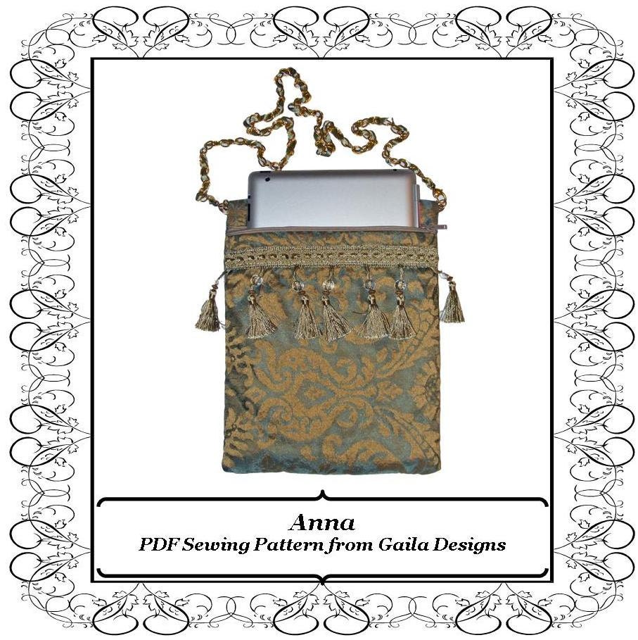 PDF Sewing Pattern iPad 1,2,3,4 tablet or Kindle Fire HD 8.9" case cover,offset zipper fully lined and padded with shoulder strap "Anna"