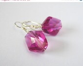 10% OFF Fuchsia Pink Earrings - Rose Pink Bridesmaids Earrings - Sparkling Swarovski Crystals Sterling SIlver Earrings