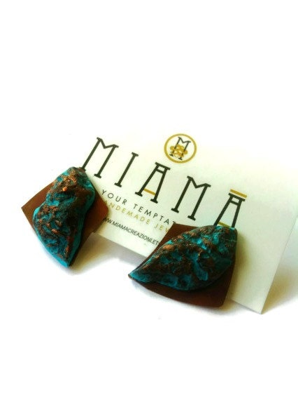 Stud button earrings, Copper earrings, Rustic earrings, minimalist earrings, geometric earrings, blue, turquoise, chocolate tt team