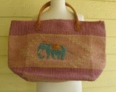 Vintage Woven Tote Bag / Ethnic Bohemian Straw Beach Bag