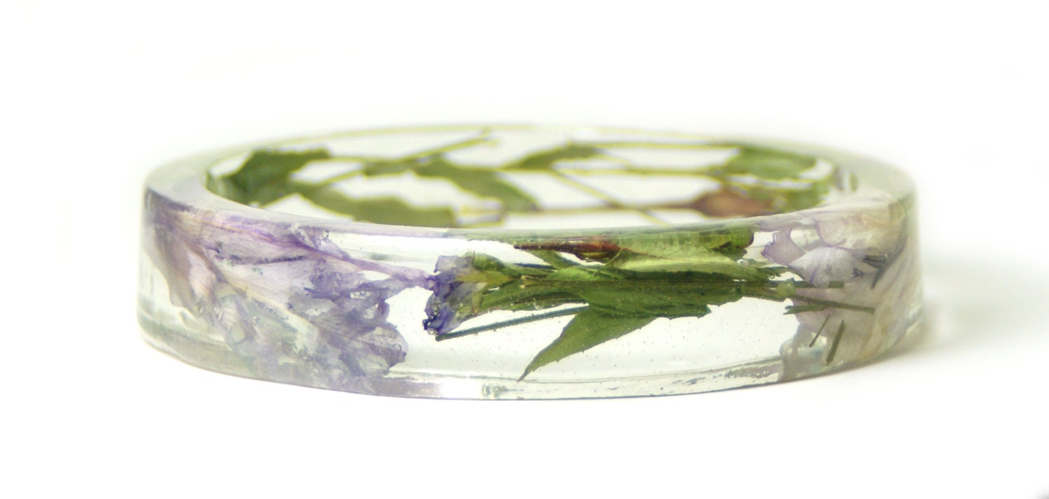 Resin Flower Bangle-Flower Jewelry-Flower Bracelet- Resin Jewelry-Resin Bangle- Purple Bracelet- Green Jewelry