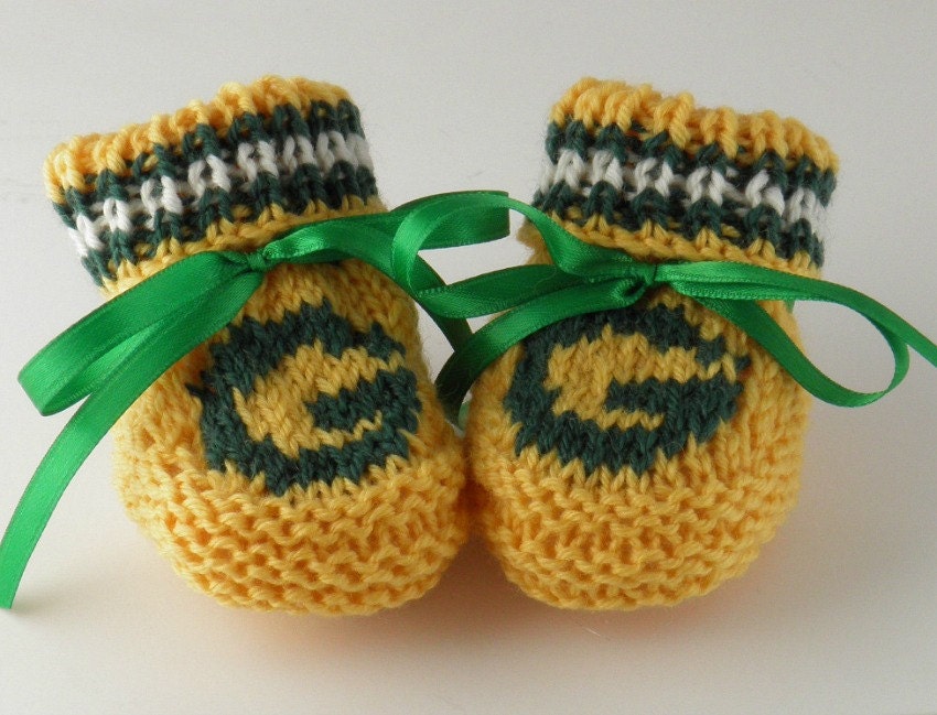 NFL Green Bay Packers Inspired Knit Baby Booties Size 0 to 3 Months