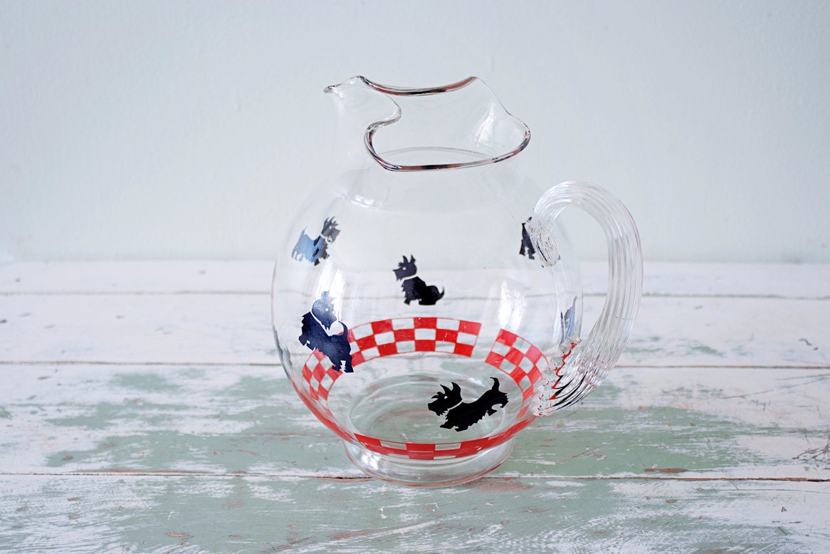 Scottish Silhouette Dogs Glass Pitcher - Vintage Swanky Swig