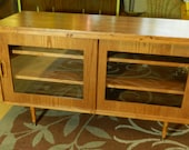 Mid Century Inspired Danish Modern TV Stand Credenza Entertainment Center 48" Glass Doors