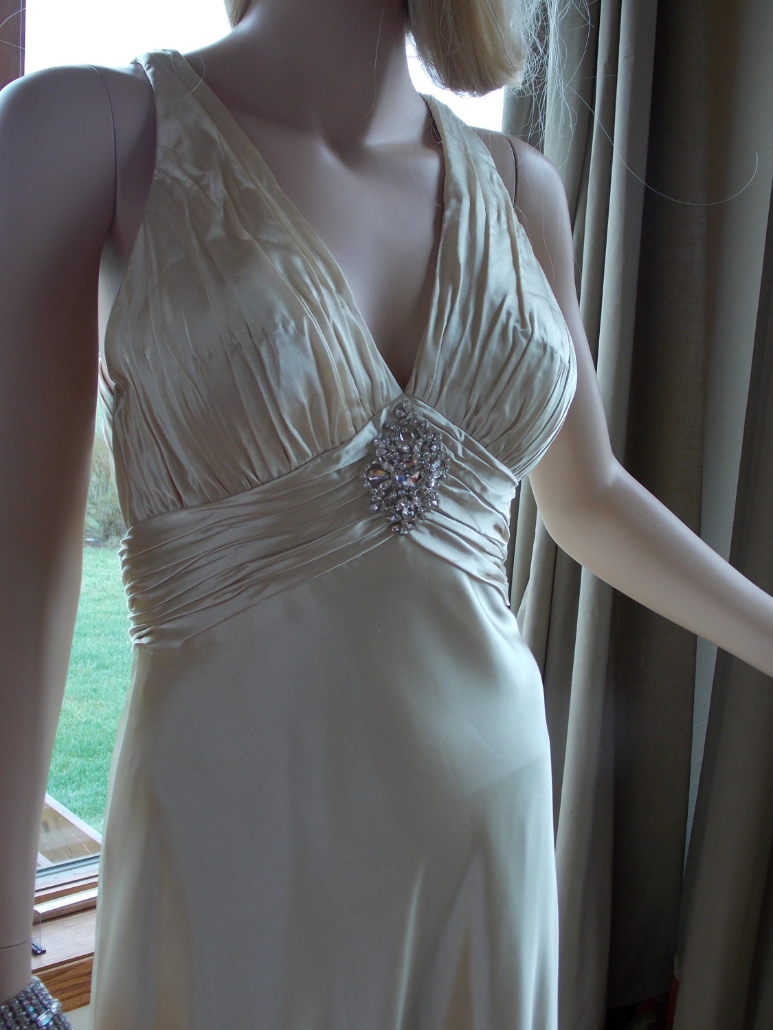 Champagne satin wedding dress 1930s vintage inspired backless wedding dress