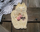 Sweet Shabby Chic Pink Rose Kitty Wall Art / Rose Cottage Decor / Victorian Cat / Princes Kitty