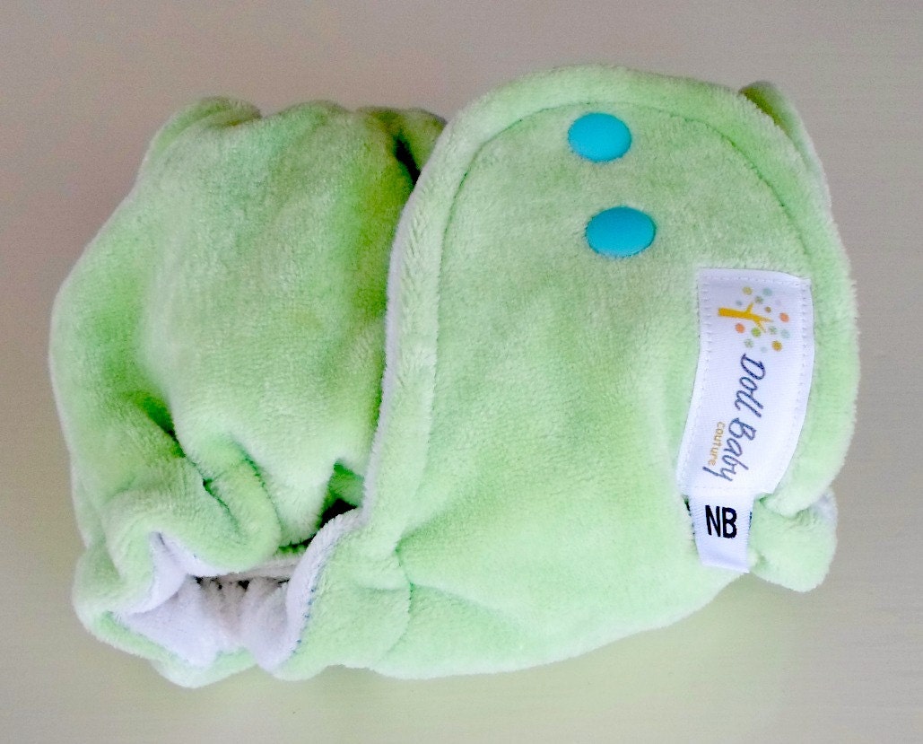 Fitted Diaper in Sweet Mint - NB birth-14lbs - turned lime and natural obv