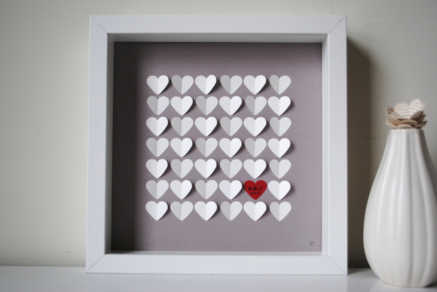 Wedding Guest Book Alternative, Personalized 3D Wedding Hearts - XS - For up to 60 guests (includes frame, instruction card & pen)