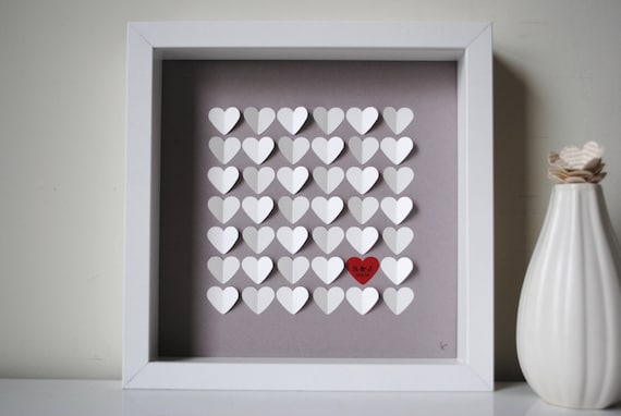 Wedding Guest Book Alternative, Personalized 3D Wedding Hearts - XS - For up to 60 guests (includes frame, instruction card & pen)